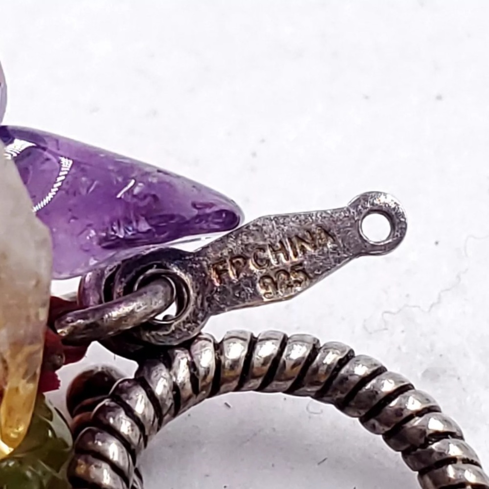 Sterling Silver Toggle Clasp Multi Gemstones Stra… - image 4